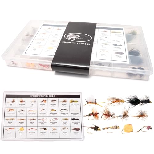 Premium Fly Fishing Kits 64 152 & 268 Count Fly Sets with Boxes Essential Fly Fishing Accessories & Gear Flies for Trout Bass Panfish & Freshwater All-Water Fly Assortment (64)