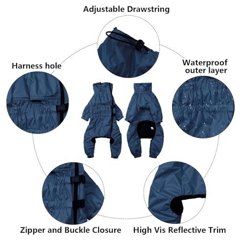 babepet Hunde Wintermantel 1/2 Hosenanzug mit Beinen, Wasserdicht Regendicht Hund Jumpsuit mit Fleece Futter, Winddicht, reflektierend, für Kleine und mittelgroße Hunde-Navy Blau-XXXL