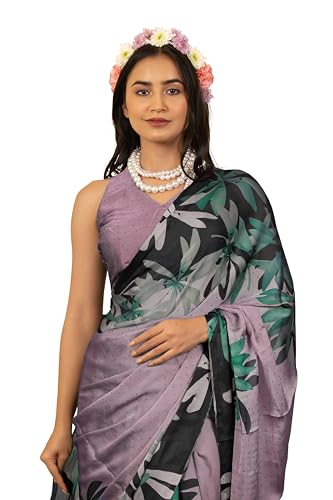 Image of MIRCHI FASHION Women Saree | Chiffon Rhinestone Embellished Floral Printed Office Sari with Blouse