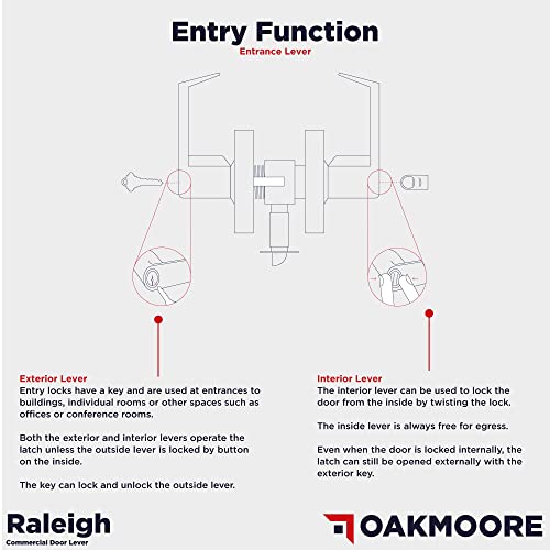Oakmoore Raleigh Premium Commercial Door Handle Grade 2 (Entry) Heavy Duty Lockset Keyed – Schools Offices Industrial Standard – Grade 2 Ul Cul And Ada – Nickel Chrome Finish – Ansi A156.2 #TOP1