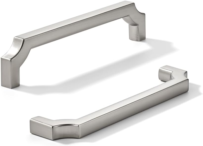 khtumeware 10-Pack 5 Inch Square Brushed Satin Nickel Cabinet Pulls, Solid Zinc Alloy Heavy-Duty Handles for Kitchen/Bathroom Cabinets, Drawers & Cupboards (5 Inch Center to Center)