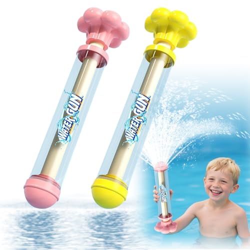 Feuerwerks Wasserpistole Spielzeug, 2 Stück Wasserspritzpistolen für Kinder Erwachsene, Wassersprühspielzeug für Strand Pool und Partys (Gelb + Rosa)