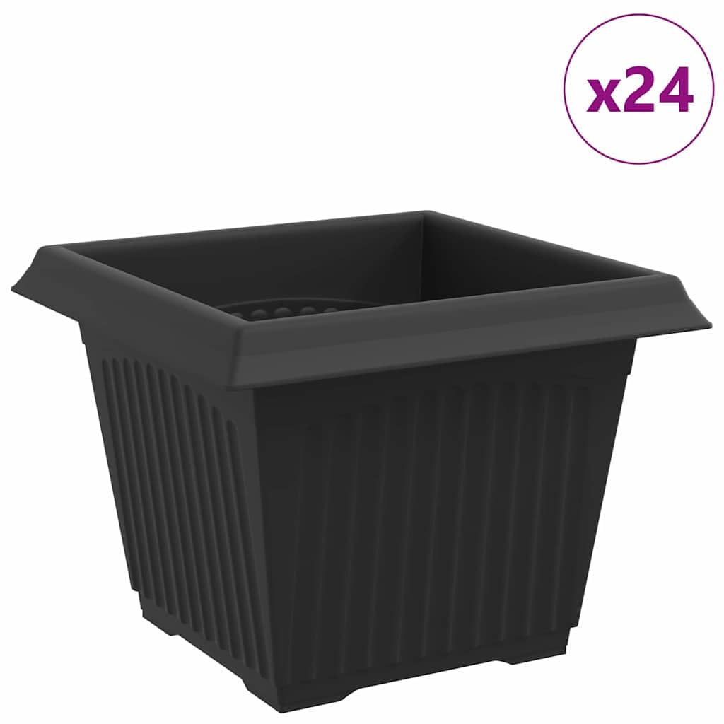 Moderner quadratischer Blumentopf für Innen und Außen 24 Stück Schwarz - Leichter Kunststoff Pflanzkübel für Balkon Garten und Terrasse mit Entwässerungslöchern und gerolltem Rand
