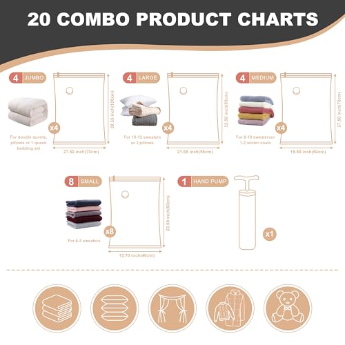 Naturelux NAT-BAG-4J4L4M8S Vacuum Storage Bags, 20-Pack Space Saver, Zipper Vacuum Sealed Bags thumb #1