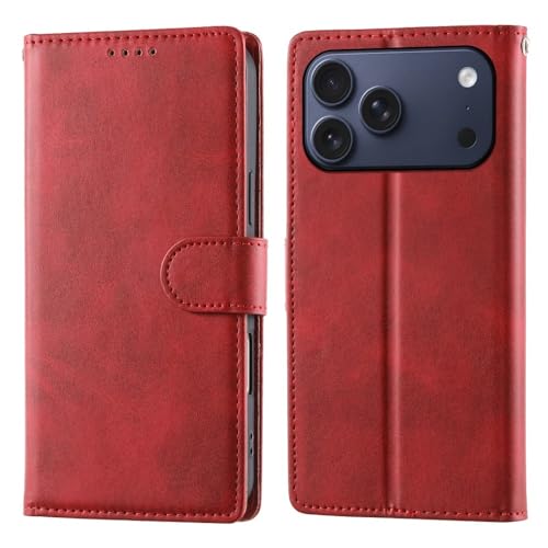 Étui iPhone 14 Plus rouge en cuir uni premium avec élégant clapet magnétique