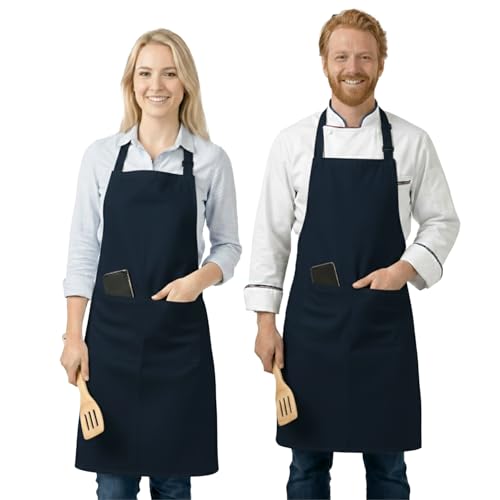 LivinEase tablier cuisine homme et tablier de cuisine femme, avec poches et bretelles réglables, tablier professionnel pour barbecue, restaurant, bar et...