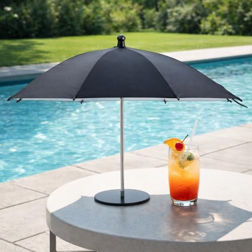 Novabright 1 PC Mini Drink Umbrella with Base Desktop Table Umbrella for Drinks & Phones Portable Sunshade for Outdoor Patio Pool Camping Picnic(Classic Style Black)