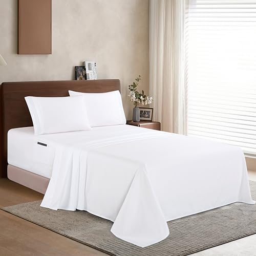 Elegant Comfort Luxury 1500 Premium Hotel Quality Microfiber 4-Piece Sheet Set - Soft, All Around Elastic 18-24 Inches Deep Fitted Sheet - Extra Deep Pocket Sheets, California King, White