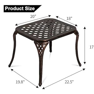 HOMEFUN Outdoor Side Table Small Cast Aluminum Metal End Table for Outside Patio Furniture Bronze