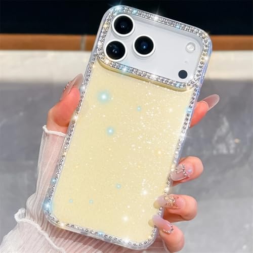 Coque iPhone 17 strass et paillettes jaunes le cadeau idéal chic