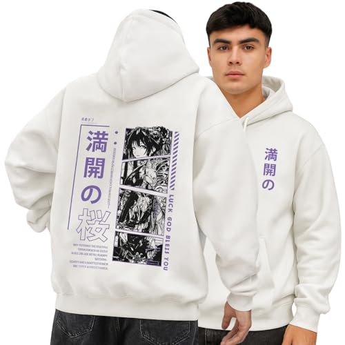 Image of Jump Cuts Mens Japanese Words Printed Hooded Neck Full Sleeve Cream Sweatshirt for Men