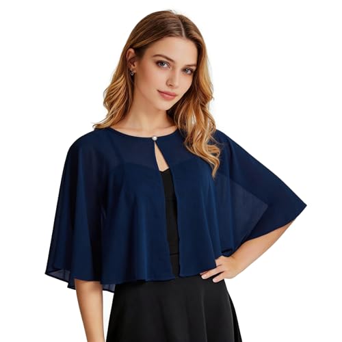 Image of Ciormis Chiffon Capelet Women's Soft Shawls and Wraps for Evening Dresses, Wedding Formal Dress Shawl Cape Cover up