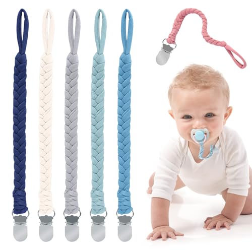 Image of Baby Pacifier Clips for Boys and Girls, Maveek Multicolor Pacifier Holder Straps Handmade Braided Cotton Modern Unisex, Binky Leash Smoother Teething Toys Anti-Drop Clip Infant Newborn 0-6 Month 6 pcs