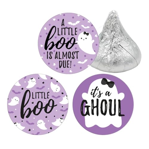 Purple Little Boo Ghost Girl Baby Shower Kiss Stickers, 108 Count