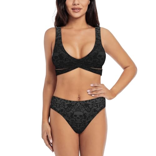 NBRIEU Ensemble bikini gothique pour femme, imprimé tête de mort, maillot de bain confortable...