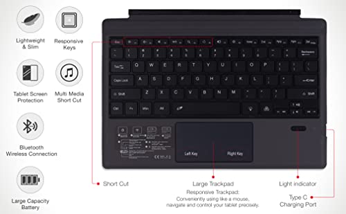 Keyboard Replacement Type Cover Trackpad Mouse For Microsoft Surface Pro 7 / 6 / 5 / 4 / 3 Ergonomic Portable Slim Wireless Bluetooth Rechargeable (With Backlit) #TOP4