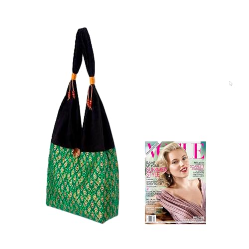 NOVICA Artisan Handmade Cotton Sling Tote Bag Crafted Shoulder Coconut Shell Handbags Green Patterned Thailand ' Thai Emerald'4