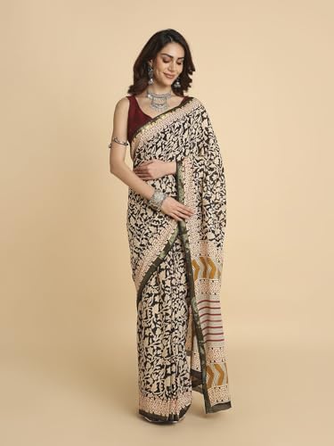 Image of RATAN Women's Pure Soft Cotton Saree with Blouse Piece | Lightweight Breathable Daily Wear Cotton Saree | Traditional Printed Saree for Office Casual & Summer Wear