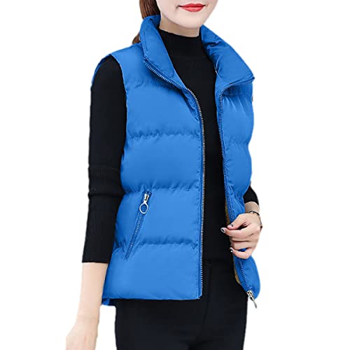 Chaleco de algodón para mujer con diseño suelto acolchado azul talla L de otoño e invierno