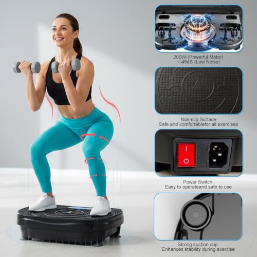 Vibration Plate Fitness Exercise Machine Vibrating Shaking Full Body Shaker Workout Vibrate Stand Shake Board Sport for Weight Loss Fat Burner with Resistance Bands for Gym Home Office Women Men