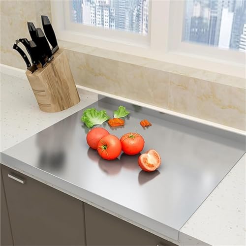 Tabla de cortar grande de acero inoxidable con borde de mostrador, ideal para carne, frutas, verduras y pan, herramienta de cocina esencial para chefs y cocineros caseros