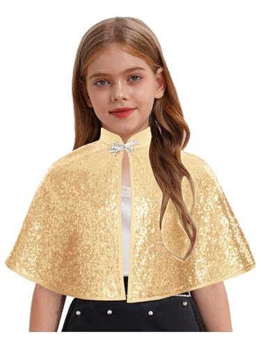 Choomomo Sequin Rhinestone Bolero Cape for Girls Princess Sparkly Glitter One Button Shawl Wraps3