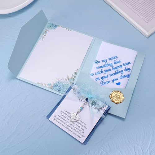 Image of MIXJOY Something Blue Gift for Bride, Wedding Day Bridal Blue Pearl Angel Wings Bouquet Garter Charm for Bride to Be