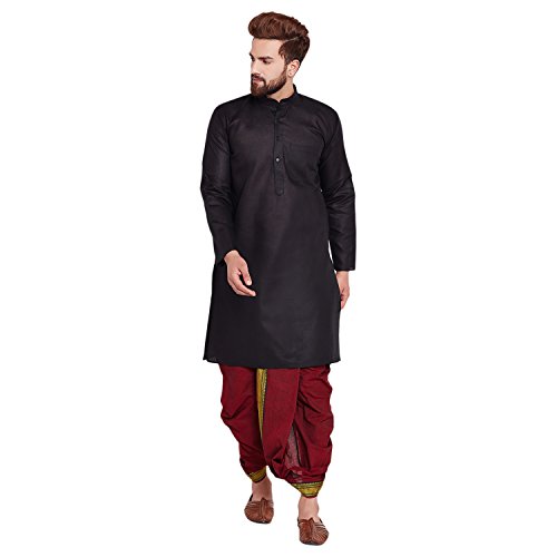 Image of SOJANYA (Since 1958 Men's Brown and Black Cotton Dhoti Kurta Set