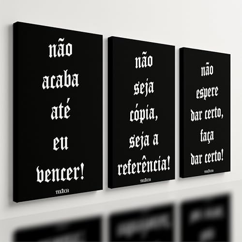 Kit 3 - Quadro Frases Motivacionais Preto Sucesso Fé Mdf