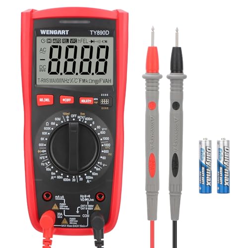 Image of Wengart Digital Multimeter, 1000V AC /DC Manual-Ranging Tester for Voltage, Current, Resistance, Capacitance & Frequency, Professional NCV & Transistor Checker with hFE, LCD Display for HVAC & Solar PV