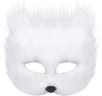 Halloween Fox Mask Faux Fur Cat Masquerade Mask Furry Animal Cosplay Half Face Mask Veil Fancy Party Eye Mask Prop Gift