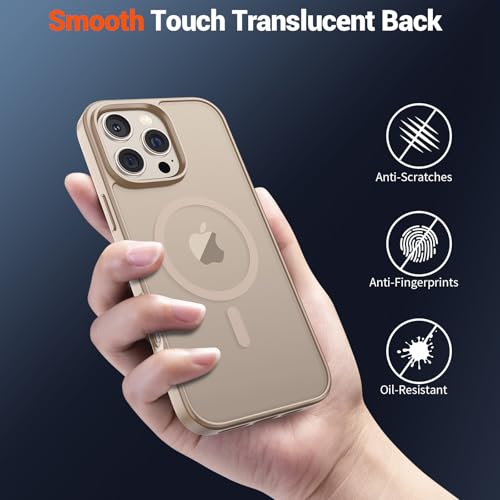 Image of SUPFINE Magnetic for iPhone 16 Pro Case(Compatible with MagSafe)(Military Grade Drop Protection) Slim Translucent Matte Shockproof with Anti-Fingerprint Phone Case,Desert Gold