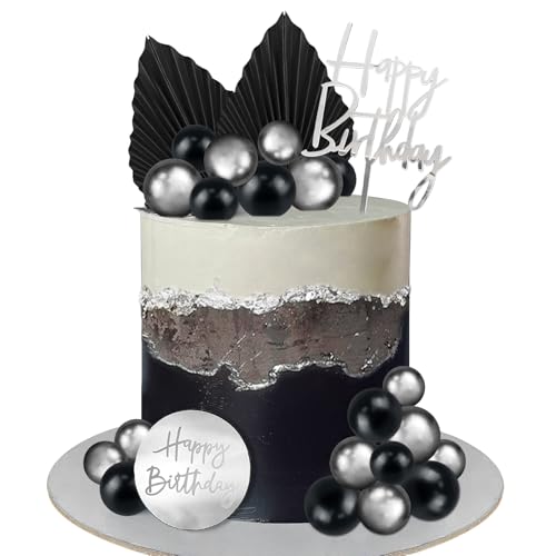 Decoration Gateau Anniversaire 26 Pièces Boule Decoration Gateau Noir Argent Deco Gateau...