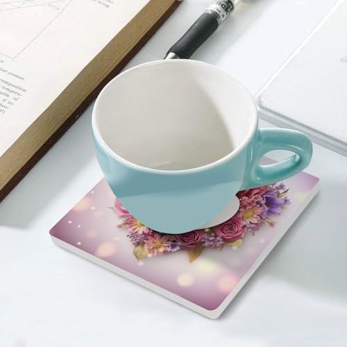 Dessous de verre en céramique cœur et liège carré isolant pour tasses - 6