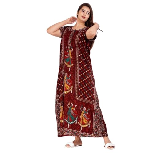 Image of Women's Cotton Printed Stylish Night Dresses | Pure Cotton Night Gown | Maxi Dress | Frock Nighty for Women | Gown for Women