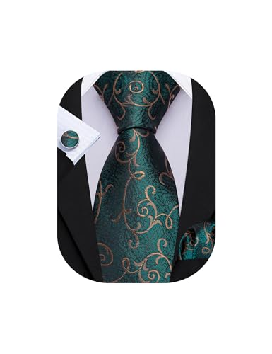 Image of Barry.Wang Men Tie Set Paisley Silk Necktie Pocket Square Cufflinks Formal Wedding Business Party