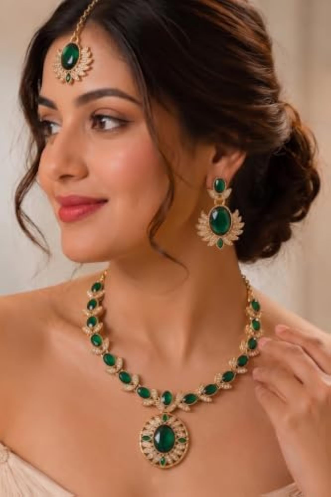 Gold Plated Necklace & Earrings Set with Maangtikka