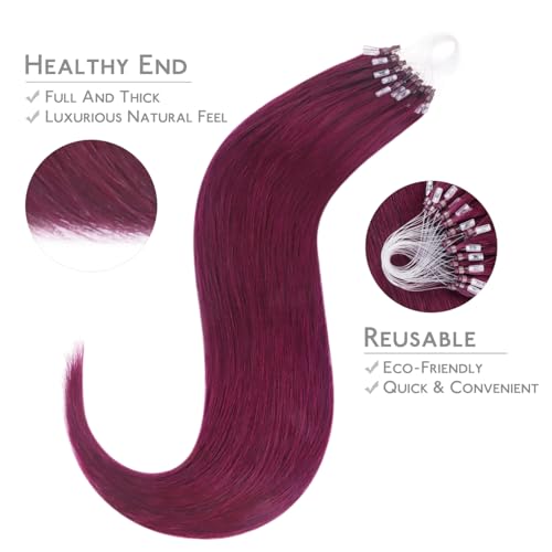 Image of WENNALIFE Microlink Hair Extensions Human Hair, 50g 50s 24 Inch Light Burgundy Remy Hair Microbead Micro Link Microloop Microring Invisible Straight Natural Fusion Installation