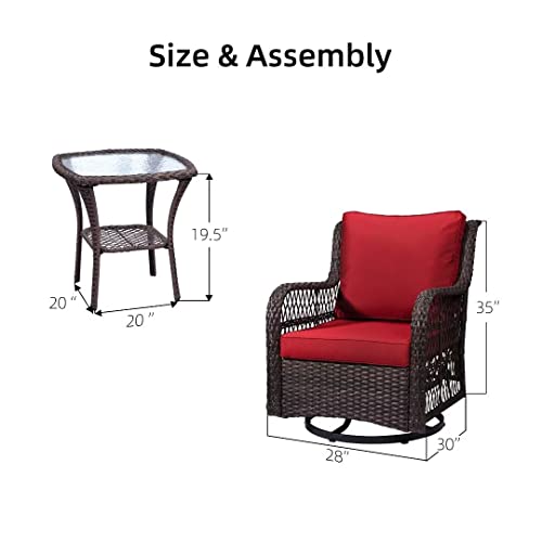 Lingstar 3 Pieces Patio Set Outdoor, Bistro Set With 2 Wicker Swivel Rocking Chairs And Matching Side Table, Space Saving Furniture Sets For Yard And Bistro (Red) #TOP5