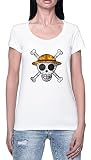 Hopestly Anime Straw Hat Pirate T-Shirt pour Femmes Blanco à Manches Courtes et Léger à Col Rond Women's White Crew Neck L