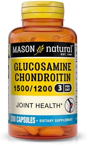 MASON NATURAL Glucosamine Chondroitin 1500/1200 3 Per Day with Vitamin C – Supports Joint Health, Improved Flexibility and Mobility*, 280 Capsules