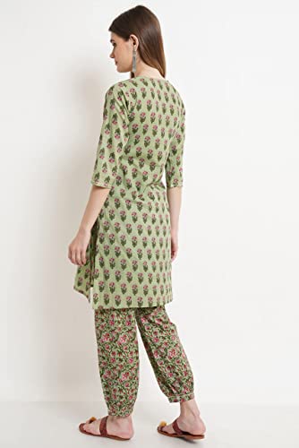 Image of COTLAND Fashions Jaipuri Cotton Straight Kurta and Afghani Salwar (Set) for Women (Lush Lace)