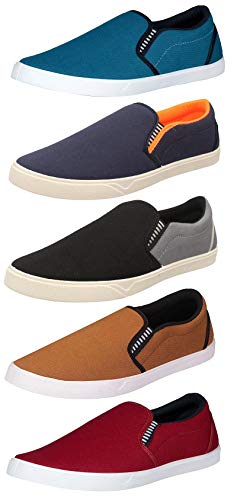 Chevit Men's Blue, Grey, Tan and Maroon Canvas Casual Loafers and Sneakers (PN-98+101+166+148+97-10, 10 UK) -Combo Pack of 5