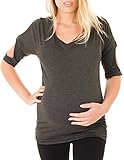 Caramel Cantina Maternity Top with Dolman Sleeves and Open Back (Medium, Charcoal)