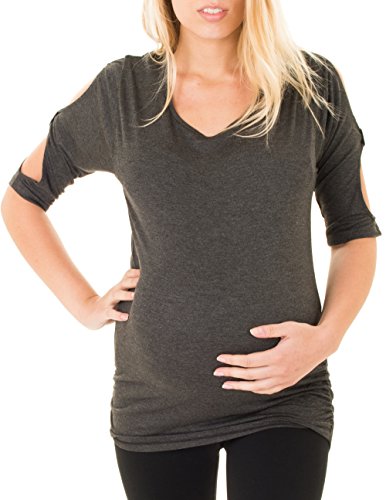 Caramel Cantina Maternity Top with Dolman Sleeves and Open Back (Medium, Charcoal)