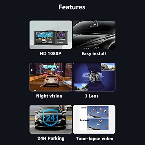 Ksrnsne 1 Set 3 Camera Dash Cam 1080P 2 Inch Screen Dashcam Black Driver Recorder for Taxi CAR DVR Rear Camera Universal - Image 2