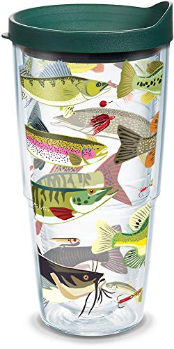 Tervis 1216019 Freshwater Fish and Lures Tumbler with Wrap and Hunter Green Lid