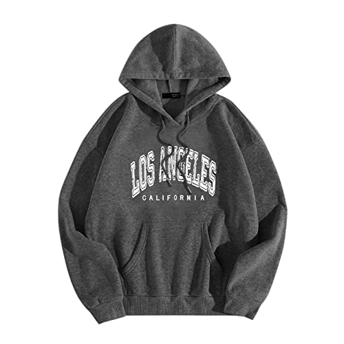 Sweat à capuche Los Angeles Y2K gris pour femme et adolescente coupe ample