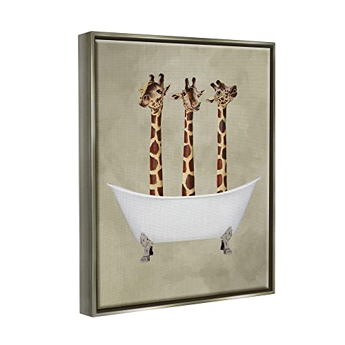 Image of Stupell Industries 'Three Giraffes In A Bathtub'| Floating Frame Canvas Art | Stupell Industries | Gray, 25 x 31 Inches, Easy to Hang and Sturdy, Made in USA, by Coco de Paris