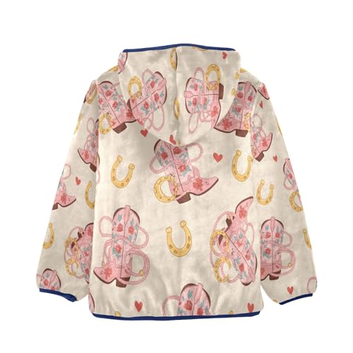 Cowboy Boots Horseshoes Hearts Toddler Fleece Jacket Girl Boys Hooded Fleece Jacket Coat Warm Outwear Zip-up 3-10T2